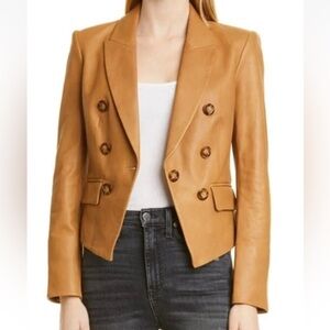 VERONICA BEARD Camel Cooke Lambskin Leather Dickey Jacket Blazer Size 4 (5479)